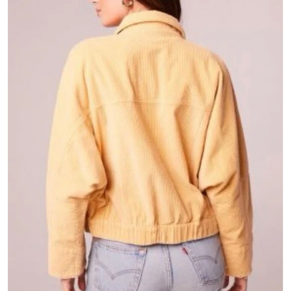 NEW Boutique Yellow Corduroy Cropped Trucker Jacket Women's M Boho Retro Shacket - Picture 2 of 8